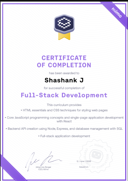 Full-Stack Development Certificate